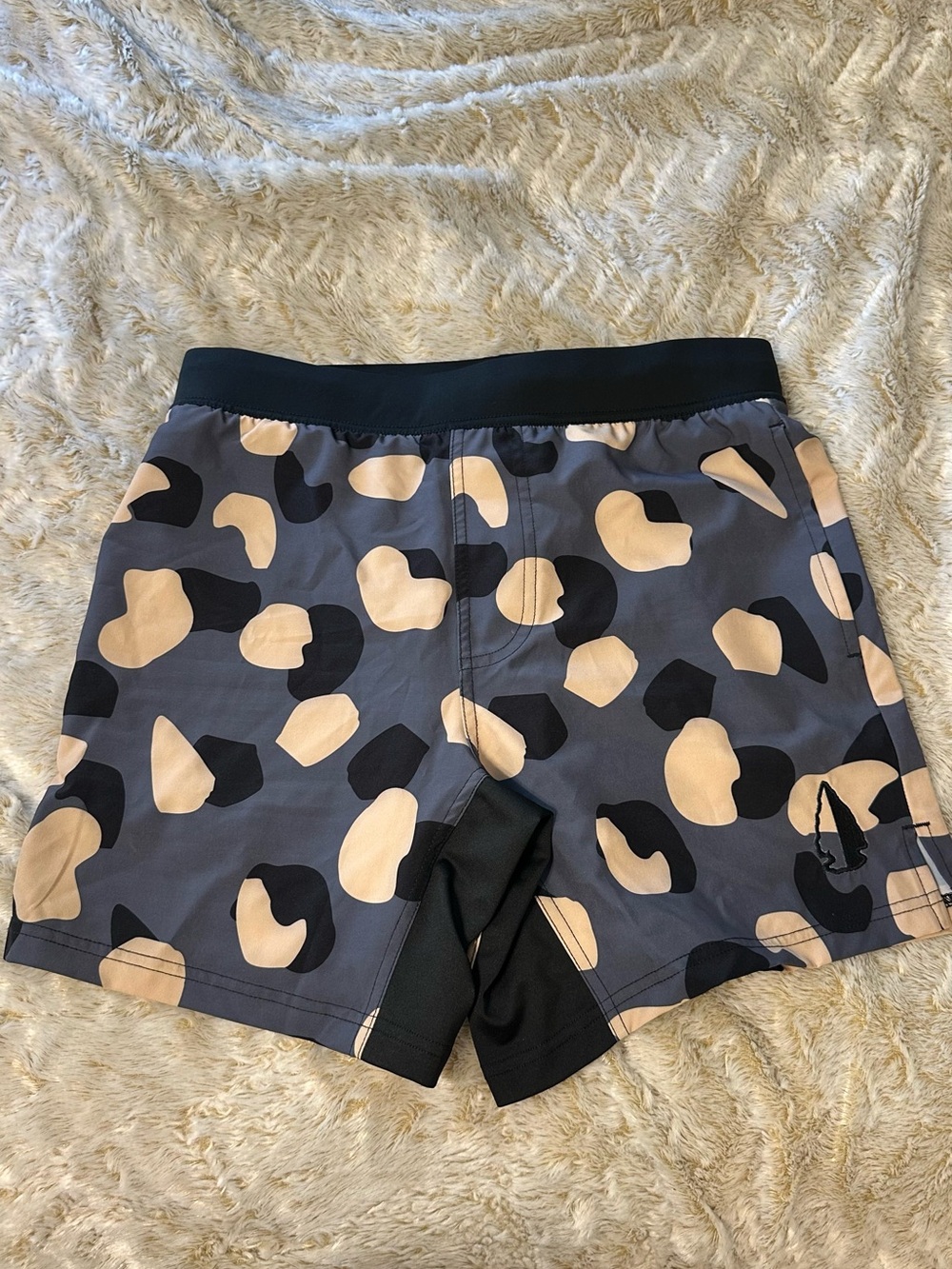 Men's Grey Camo Athletic Shorts with Beige Accents